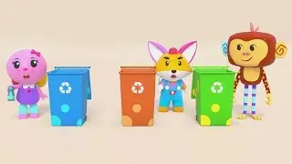 Fox and Rabbit And Friends Segregate Trash at School