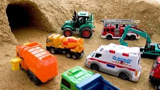 Tractor, Garbage Truck, Ambulance, Excavator, Fire Truck, Dump Trucks in the cave!