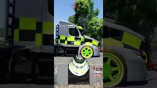 Chained Flatbed Trucks vs Upside Down Speedbump #shorts #beamng #beamngdrive #trucksvs