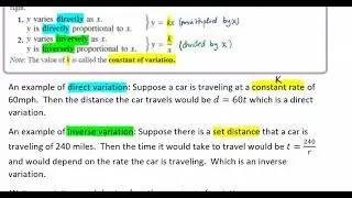 Direct and Inverse Variation and How to Set Up Models