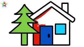 How to draw a house with tree. House with tree drawing for kids and toddlers..