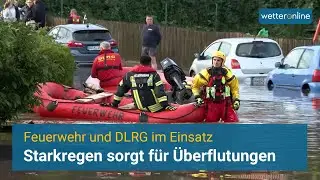 Starkregen überflutet Ortschaft - Feuerwehr und DLRG im Einsatz