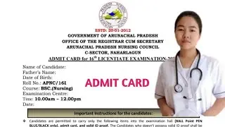 APNC Licentiate Examination || Admit Card Download Process || Arunachal Pradesh Nursing Council