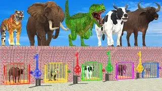 Choose The Right Cage Game With Elephant Cow Gorilla Lion Dinosaur Buffalo Escape Room Challenge