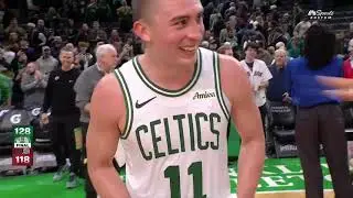 Celtics players crash Payton Pritchard's postgame interview and soak him with water
