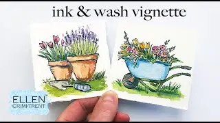 Ink & Wash Watercolor Spring Vignettes - Mini Monday Madness