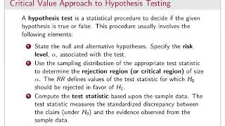 Hypothesis Test for One Mean Part 1 (Critical Region Approach)