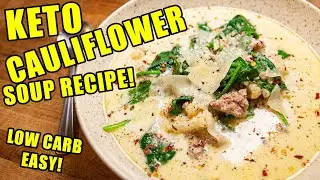 Easy Keto Cheesy Cauliflower Sausage Soup Recipe!