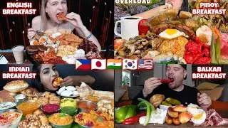 how different mukbangers eat BREAKFAST around the World!🇮🇳🇯🇵🇵🇭🇰🇷🇺🇸🙀😱🙀
