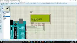 Simulasi Display Text - Rangkaian Arduino dengan Sensor Suhu Ruang untuk monitoring - Proteus 8 Pro