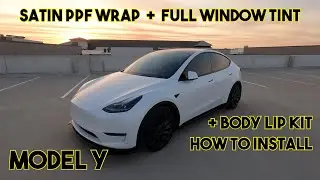 MODEL Y WRAPPED with Satin PPF + Full Tint + Body Kit Install - Tesla