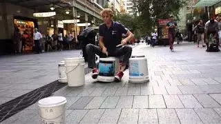 Amazing bucket drummer - people dancing on his beats on street