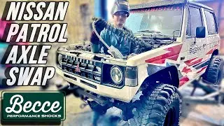 Mitsubishi Pajero - AXLE SWAP *nissan patrol* #becceshocks