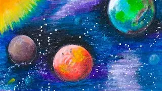 Как нарисовать планеты солнечной системы. Рисование для начинающих и детей. Масляная пастель.
