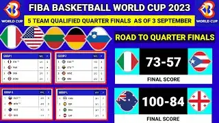 🔴5 Team Qualified Quarter finals. All table standings Fiba world cup 2023 As Of 3 September 2023