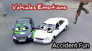 Vehicles Accident with Funny Emoji Emotions. Dangerous Accident