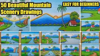 50 Menggambar Pemandangan Gunung | Cara Menggambar Pemandangan Untuk Pemula