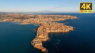 A Volcano Looming over the Beautiful Syracuse - Sicily, ITALY.  Short Drone 4K Video