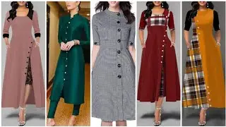 Latest Fashion trend long Kurtis with side silte with Jeans || Latest front Kurtis with buttons