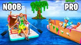 Noob Vs PRO Minecraft IRL Floating Box Fort 24 Hour Challenge!