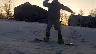 First Time Riding the New Gilson Duel 154 Snowboard in the Backyard