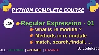L29 - Regular Expression - 01 | what is Re module | Methods in Detail || Python Complete Course
