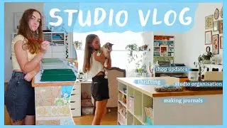 art studio vlog ✿ cleaning and organising, thrifting and making journal covers