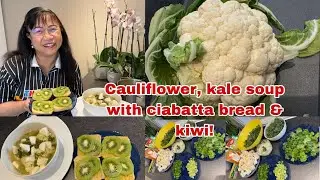 How to make my own version of cauliflower, kale soup with ciabatta bread and kiwi?