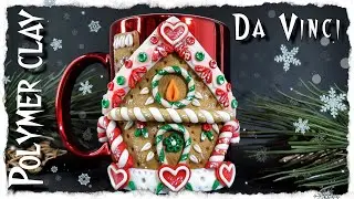 Новогодний декор на чашке из полимерной глины