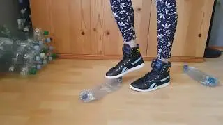 Crush plastic Bootles with Reebok Top Down ASMR recycling crush fetish 
