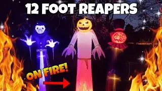 NEW 12 Foot FIRE Reaper HALLOWEEN Inflatable Blow UP 2021 Amazon Home Depot Comparison