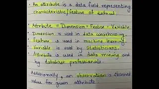 Data Mining: What is an attribute? Attribute vs. Dimension vs. Feature vs. Variable vs. Observation