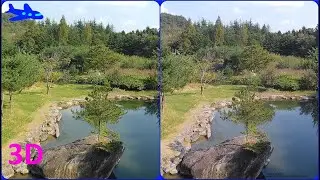 Drone 3D, Flying over the garden, 3D video, Stereogram, Magic eye, SBS,  Side By Side, Hyper Stereo