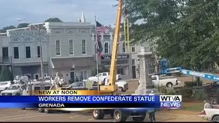 Workers removing Confederate statue in Grenada