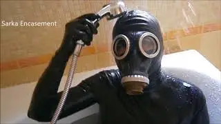 Latex in bath with gas mask