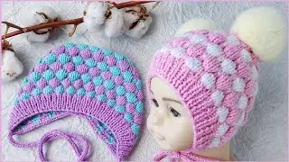 Детская шапочка спицами. Чепчик спицами узором 