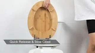 US AngolShold Natural Bamboo Toilet Seat Soft Close 2nd Generation Zinc Alloy Hinges install video