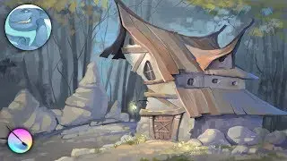 Forest house. Krita digital painting. Time lapse video.