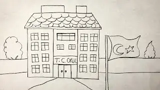 Okul Çizimi Nasıl Yapılır || Kolay Karakalem Resim Çizimi