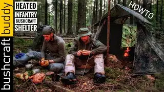 Fire-Heated Infantry Shelter | Howto - basic infantry gear only | 360° view & weather protection