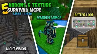 TOP 5 ADDONS & TEXTURE SURVIVAL MINECRAFT POCKET EDITION 1.19.50+