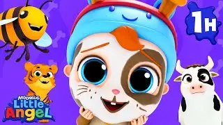 Let's Do The Animal Dance | Little Angel | 🚌Wheels on the BUS Songs! | 🚌Nursery Rhymes for Kids
