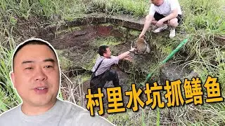 Fat brother Xiaodu went back to the countryside to catch eel in a puddle with his uncle