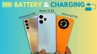 (5G) Battery Drain and Charging Test - Redmi 12 5G vs Samsung M34 5G vs Narzo 60 5G!