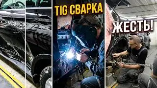 BMW X5, TIG Passions or AURORA 160 AC/DC PULSE System. Body repair after an accident.