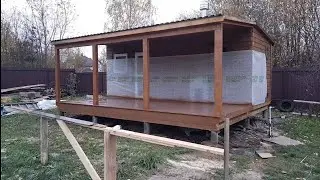 Открытая веранда для бани - начало строительства