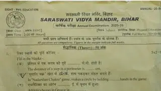 Class 8 physical education Annual exam question paper 2024-26 Saraswati Shishu Vidya Mandir 