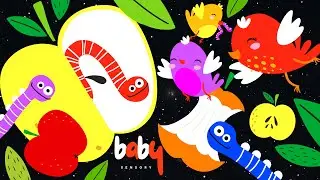 Worms In Garden Baby Sensory Fun - Summer Birds With Apples - Interactive High Contrast Video - ADHD