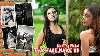 hunting foto model - two face make up style photo shoot - outdoor photography - sexy model