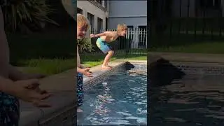 Hey! Dad said to push him in the freezing cold pool not me!